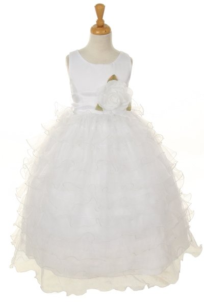 white ruffled organza flower gril dresses
